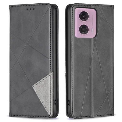 For Motorola Moto E14 4G / G04 4G / G04s 4G / G24 4G Phone Case with Card Slots Imprinted PU Leather Cover - Black