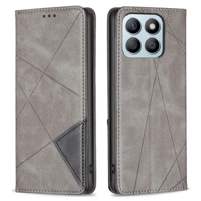 For Honor X8b 4G Phone Case Imprinted PU Leather Cover with Card Slots - Grey