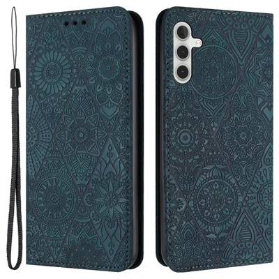 For Samsung Galaxy A35 5G Magnetic Phone Case Imprinted PU Leather Wallet Cover - Blue