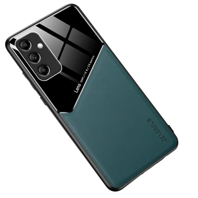 Back Shell for Samsung Galaxy A05s 4G Magnetic Car Mount Phone Guard PU+TPU+PC Cover - Green