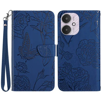 HT03 For Xiaomi Redmi 13C 4G / 5G / 13R 5G / Poco M6 5G / Poco C65 4G Wallet Leather Case with Hand Strap - Blue