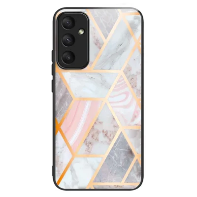 For Samsung Galaxy A35 5G Case Pattern Print Design Tempered Glass+TPU Phone Cover - Pink Splicing Marble