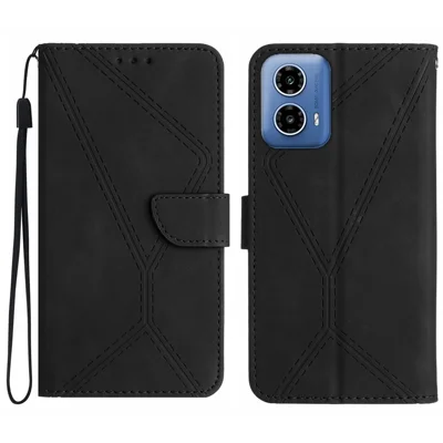 HT05 For Motorola Moto G45 5G / G34 5G Case Skin-Touch Leather Imprinted Lines Phone Cover - Black
