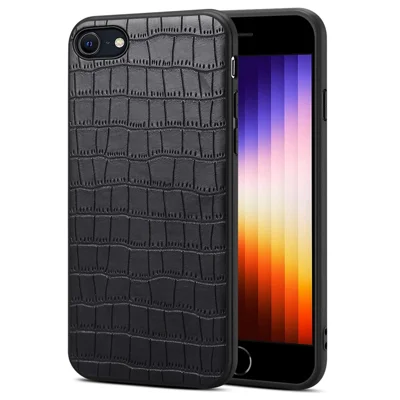 For iPhone 7 / 8 / SE (2020) / SE (2022) Case Crocodile Textured PU Leather+PC+TPU Phone Cover - Black