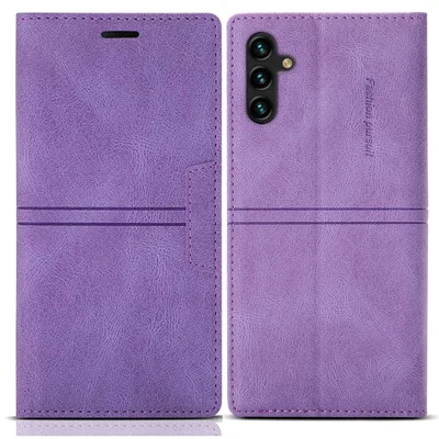 Voor Samsung Galaxy A55 5G Telefoonhoesje Anti-val Portemonnee Leer Stootbestendig Standhoes - Paars