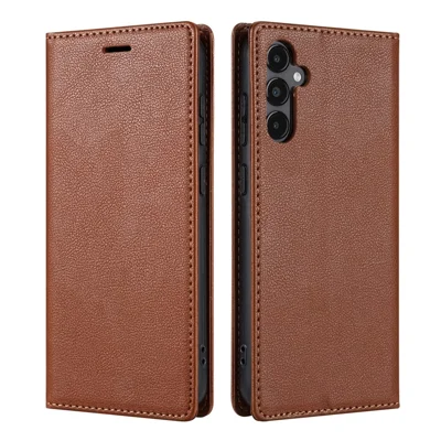 BKS-001 For Samsung Galaxy A35 5G Magnetic Case PU Leather+TPU Card Holder Phone Cover - Brown