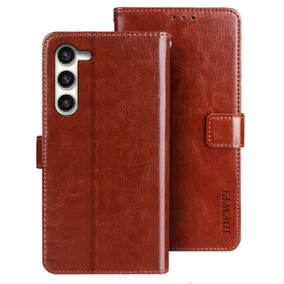 IDEWEI For Samsung Galaxy S24 Leather Case Crazy Horse Phone Wallet Stand - Brown