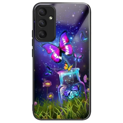 For Samsung Galaxy A35 5G Case Anti-fall TPU+Tempered Glass Pattern Printing Phone Back Cover - Bottle / Butterfly