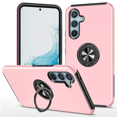 For Samsung Galaxy S24+ Phone Case Slim-Fit PC+TPU Cover with Ring Kickstand - Rose Gold