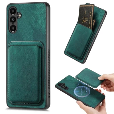 For Samsung Galaxy A54 5G Magnetic Case Leather Back Cover with Detachable Card Holder - Green