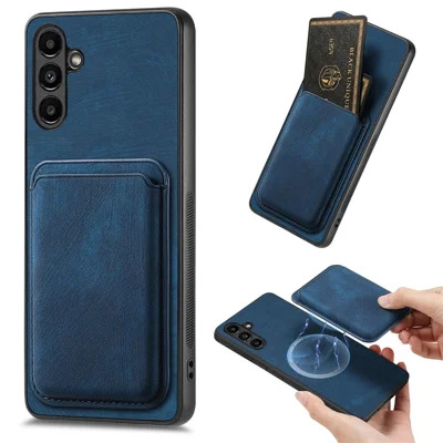 For Samsung Galaxy A13 5G Magnetic Case Leather Back Cover with Detachable Card Holder - Blue