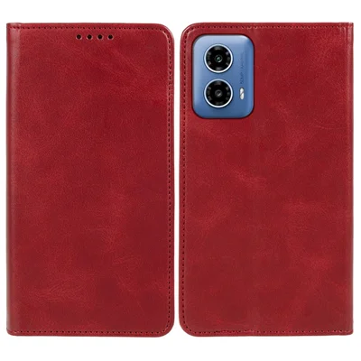 For Motorola Moto G45 5G / G34 5G Cell Phone Case Anti-Fall Magnetic Closing Calf Texture Leather Wallet Cover - Red