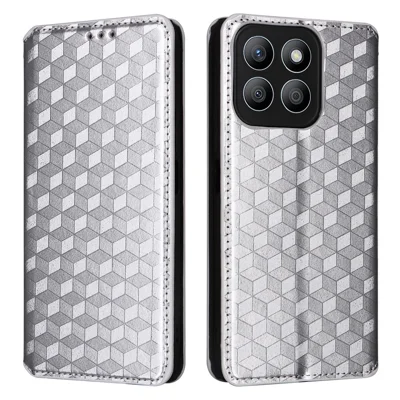 For Honor X8b 4G Wallet Case Magnetic Closing Leather Phone Cover - Silver