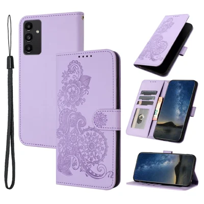 للهاتف Samsung Galaxy A15 5G، أغطية جلد صناعي بتصميم مندالا زهري مع محفظة وهاتف وشريط - أرجواني