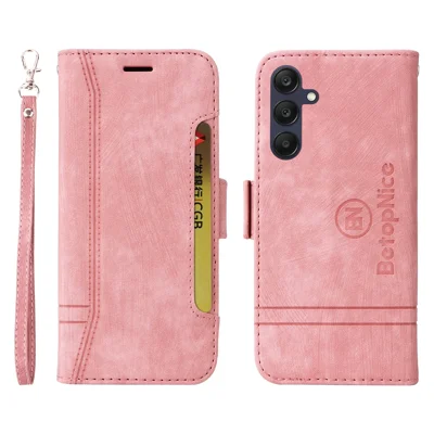 BETOPNICE 001 for Samsung Galaxy A25 5G (Global) (161.0 x 76.5 x 8.3mm) Phone Case Leather Wallet Cover - Pink