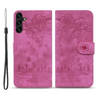Cell Phone Case for Samsung Galaxy A35 5G Shell Imprinted Flower Cat Wallet Cover - Rose