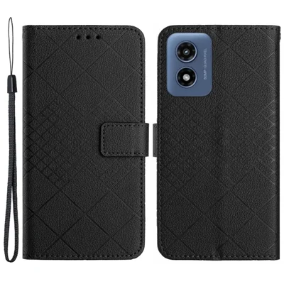 HT06 For Motorola Moto G Play 5G (2024) / Moto G 5G (2024) Leather Case Phone Wallet Cover Rhombus - Black