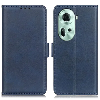 For Oppo Reno11 5G (Global) Cowhide Texture Leather Phone Case with Wallet Folding Stand - Blue