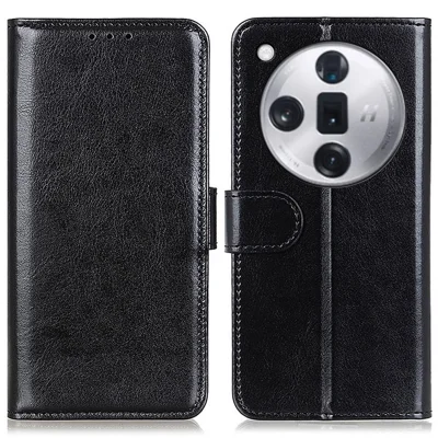For Oppo Find X7 Pro / Find X7 Ultra Crazy Horse Texture Leather Phone Case Wallet Card Slots - Black
