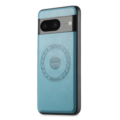 DENIOR For Google Pixel 8 Magnetic Phone Case Leather Coated PC+TPU Cover - Blue