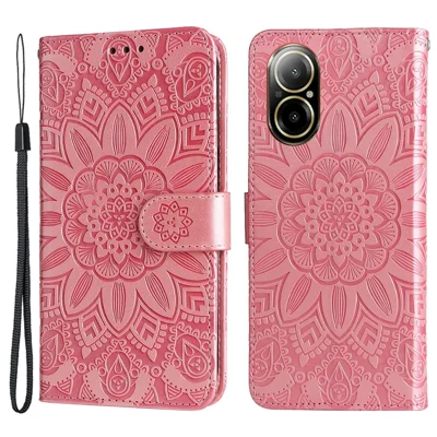 For Realme C67 4G Cell Phone Case Imprinted PU Leather Stand Cover - Pink