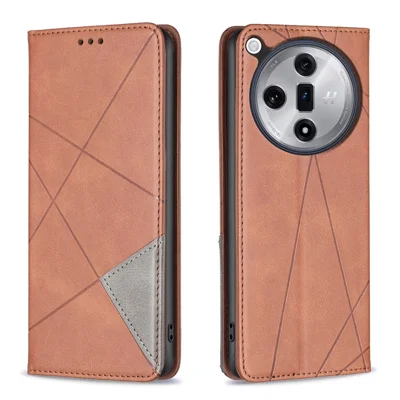 For Oppo Find X7 5G Case Card Holder PU Leather Stand Phone Cover - Brown