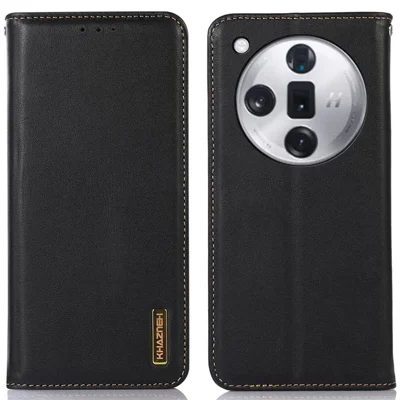 KHAZNEH For Oppo Find X7 5G Case Genuine Cow Leather+TPU Phone Wallet Cover - Black