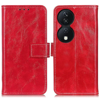 For Honor X7b 4G / 90 Smart Wallet Case Retro Crazy Horse Texture Smart Phone Cover - Red