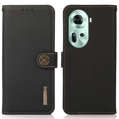 KHAZNEH For Oppo Reno11 5G (Global) Case Genuine Cow Leather Cover Phone Wallet - Black