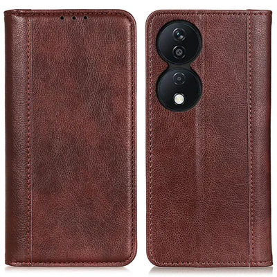 For Honor X7b 4G / 90 Smart / Play 50 Plus 5G Litchi Texture Case Split Leather Wallet Cover - Brown