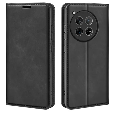 For OnePlus 12 5G PU Leather Skin-touch Case Wallet Flip Phone Cover - Black