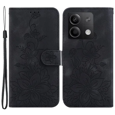 For Xiaomi Redmi Note 13 5G / Note 13 5G (China) Flower Leather Case Wallet Cover - Black