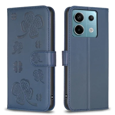For Xiaomi Redmi Note 13 Pro 5G / Poco X6 5G Leather Case Lucky Clover Pattern Protection Shell Phone Cover - Blue