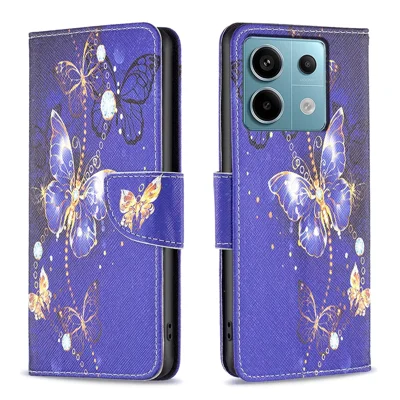 For Xiaomi Redmi Note 13 Pro 5G / Poco X6 5G Case Leather Cover with Wallet Pattern Printing - Purple Butterflies