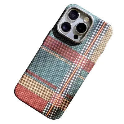 For iPhone 13 Pro 6.1 inch Cover Hard PC Carbon Fiber Texture Case Compatible with MagSafe - Red  /  Green
