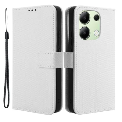For Xiaomi Redmi Note 13 4G Wallet Phone Case Diamond Texture PU Leather Cover - White