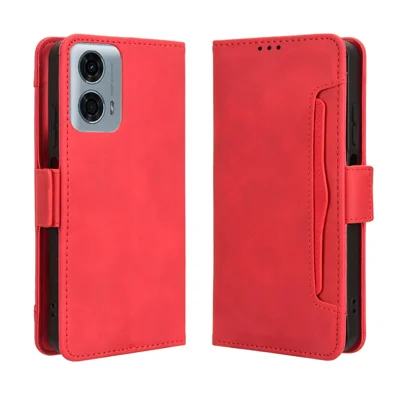 For Motorola Moto G Power (2024) Leather Case Walelt Cover with Multiple Card Slots - Red