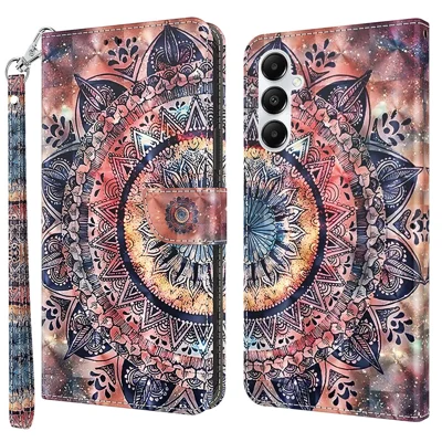 For Samsung Galaxy A35 5G Case Leather 3D Pattern Printing Phone Cover with Card Holder - Color Mandala