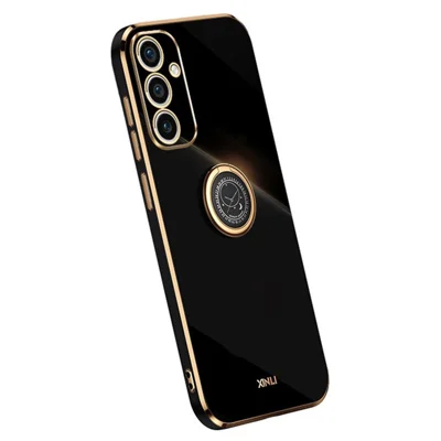 XINLI For Samsung Galaxy A55 5G Cell Phone Case Electroplating Gold Edge Kickstand Shell - Black