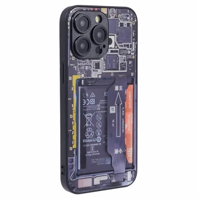 AL Series for iPhone 15 Pro Glass Phone Case Battery Circuit Board Pattern - Short Battery Circuit Board