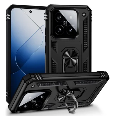 For Xiaomi 14 Drop-proof Case PC+TPU Phone Back Cover with Ring Kickstand - Black