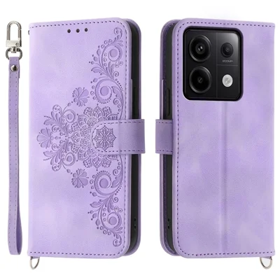 For Xiaomi Redmi Note 13 Pro 5G / Poco X6 5G Case Multi Card Slots PU Leather Cover Flower Pattern - Light Purple