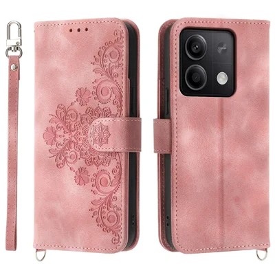 لـ Xiaomi Redmi Note 13 5G / Note 13 5G (الصين) غطاء هاتف جلدي مع حزامين - وردي