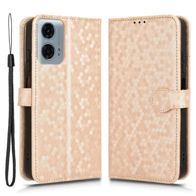 For Motorola Moto G Power (2024) Phone Case Dot Imprinted Wallet Flip Cover - Rose Gold