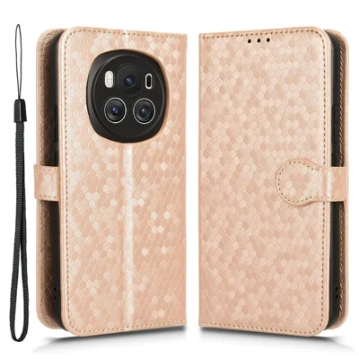 For Honor Magic6 5G Leather Case Dot Imprinted Phone Cover Wallet - Rose Gold