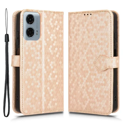 For Motorola Moto G45 5G / G34 5G Flip Leather Case Wallet Cover Dot Pattern Imprinted - Rose Gold
