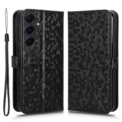 For Samsung Galaxy A55 5G Case Dot Pattern Imprinted Leather Cover with Wallet - Black