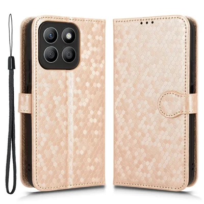 For Honor X8b 4G Case Dot Pattern Imprinted Leather Phone Wallet Cover - Rose Gold