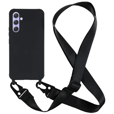 For Samsung Galaxy A25 5G (Global) (161.0 x 76.5 x 8.3mm) Phone Cover Matte TPU Case with Adjustable Lanyard - Black