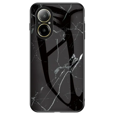 For Realme C67 4G Tempered Glass Case Marble Pattern Anti-drop Phone Cover - Black Marble